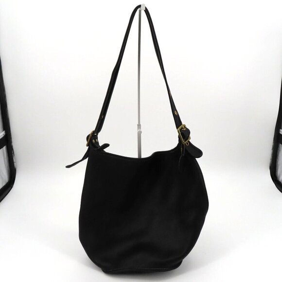 VTG First Class Black Genuine Leather Buckle Strap Bucket Bag Shoulder Handbag - Picture 2 of 13